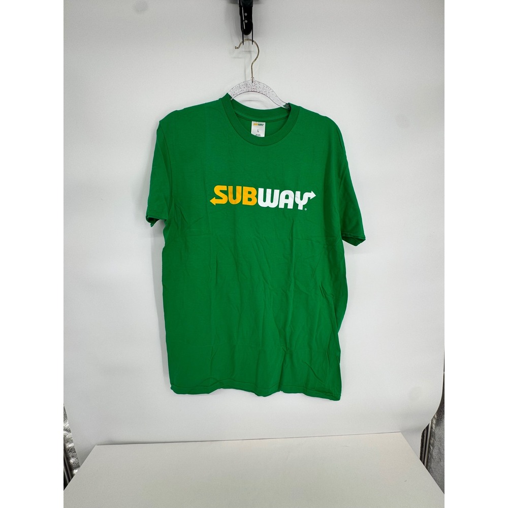 Subway Graphic T-Shirt Mens Large Green Short Sleeve Logo Promo Crew Neck Tee